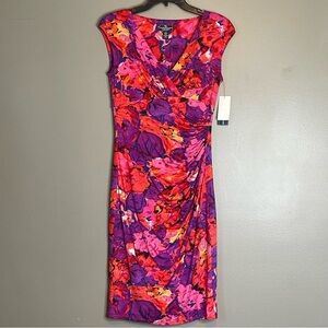 American Living by Ralph Lauren Pink Purple Orange Floral Watercolor Dress 4